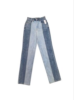 PacSun Two-Tone Panel High-Rise 90s Boyfriend Jeans in Light and Dark Blue Wash